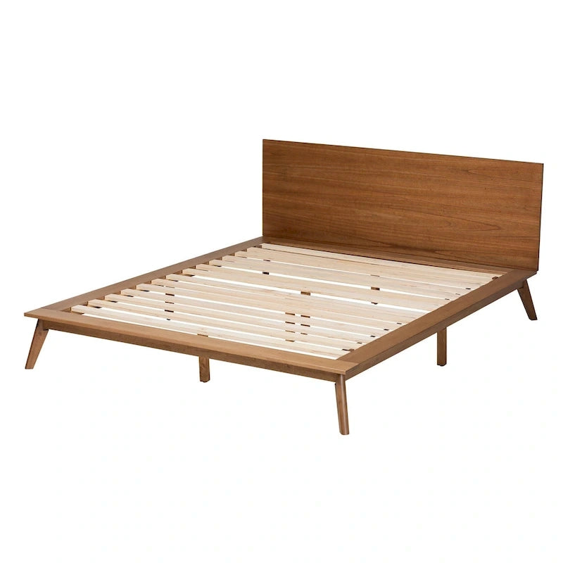 Wheatley Mid-Century Modern Walnut Brown Finished Wood Platform Bed