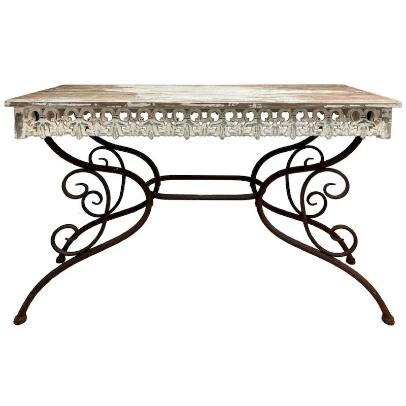 A&B Home Wood and Iron Console Table - Brown/Cream/Black