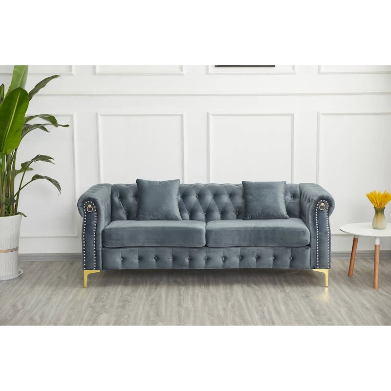 35D x 85W x 30.3H Velvet Chesterfield Button-tufted Sofa