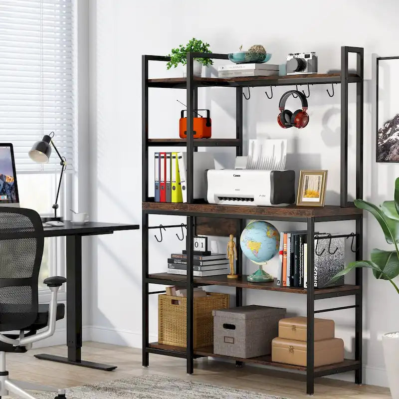 43 inch Kitchen Bakers Rack with Microwave Stand 5-Tier Kitchen Utility Storage Shelf Rack and10 Hooks for Kitchen Living Room