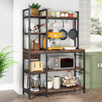 43 inch Kitchen Bakers Rack with Microwave Stand 5-Tier Kitchen Utility Storage Shelf Rack and10 Hooks for Kitchen Living Room