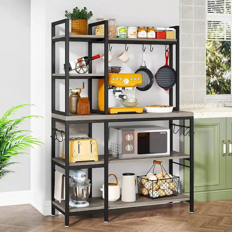 43 inch Kitchen Bakers Rack with Microwave Stand 5-Tier Kitchen Utility Storage Shelf Rack and10 Hooks for Kitchen Living Room