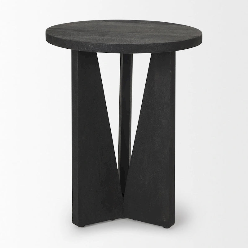Mattius Black Solid Wood Round Accent Table - 18L x 18W x 22H