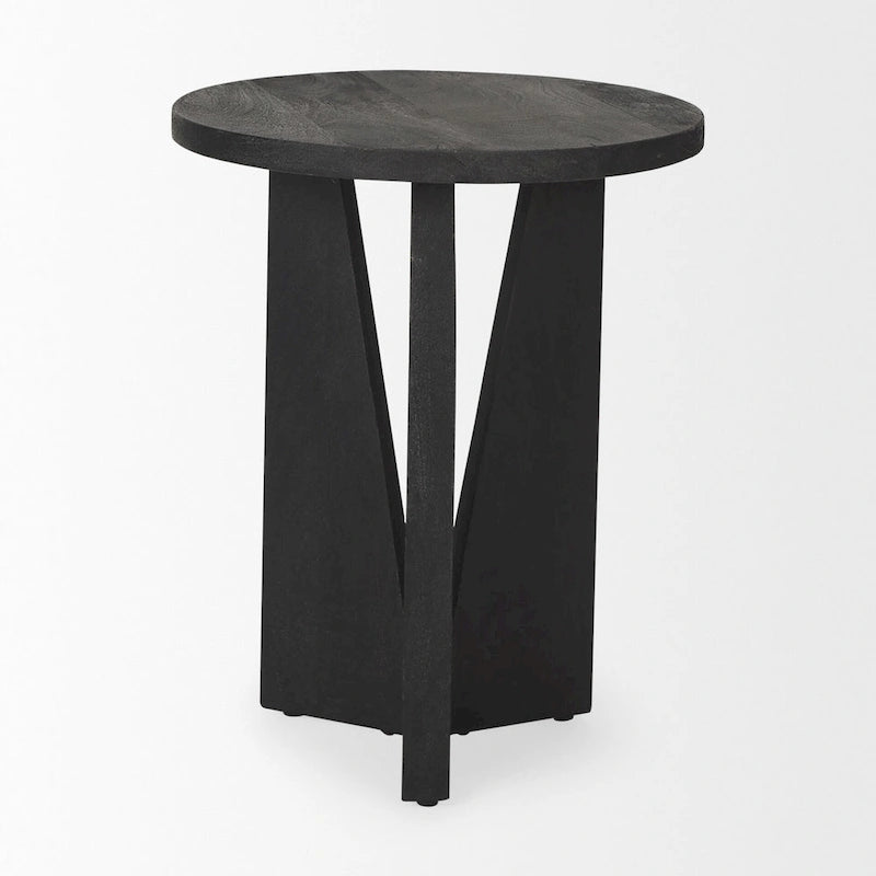 Mattius Black Solid Wood Round Accent Table - 18L x 18W x 22H