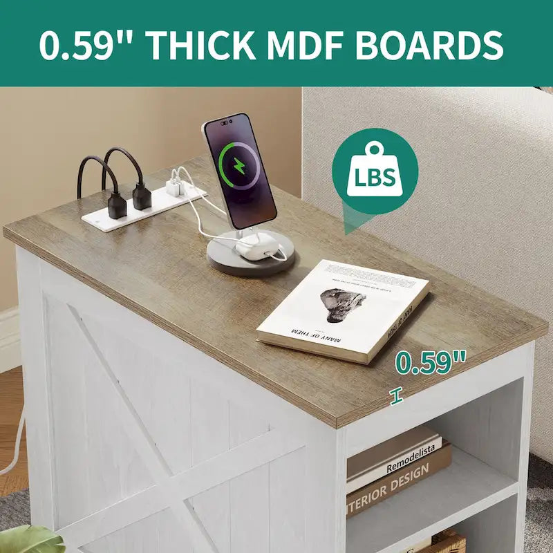 Moasis Set of 2 End Table with Charging Station Side Table with Storage, 2 Power Outlets & 2 USB Ports