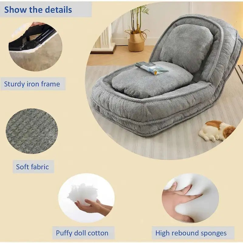 Convertible Flip Chair, Floor Lazy Sofa, Folding Upholstered Couch Bed with Adjustable Backrest