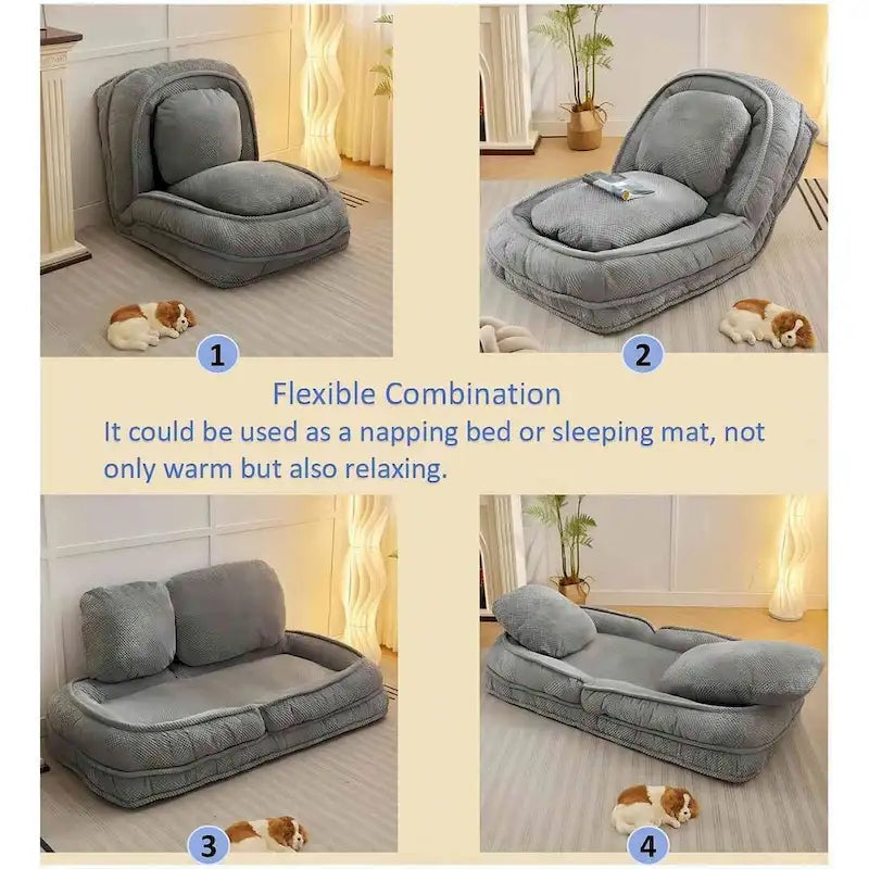 Convertible Flip Chair, Floor Lazy Sofa, Folding Upholstered Couch Bed with Adjustable Backrest