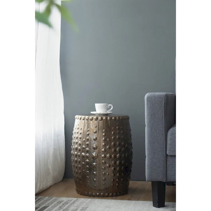 Weathered Style Ceramic Garden Stool - 18 - Bronze