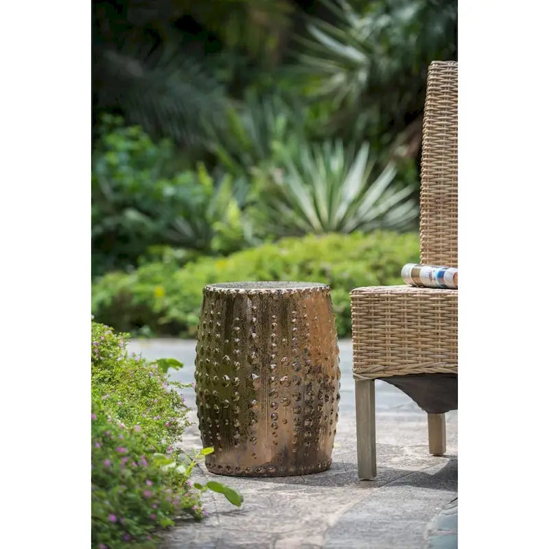 Weathered Style Ceramic Garden Stool - 18 - Bronze