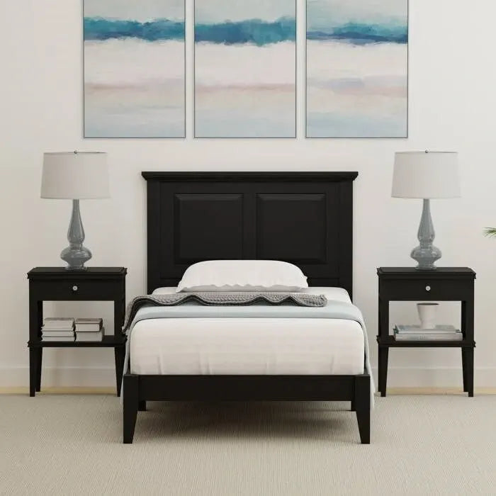 Solid Oak Platform Bed with Tapered Legs and Headboard