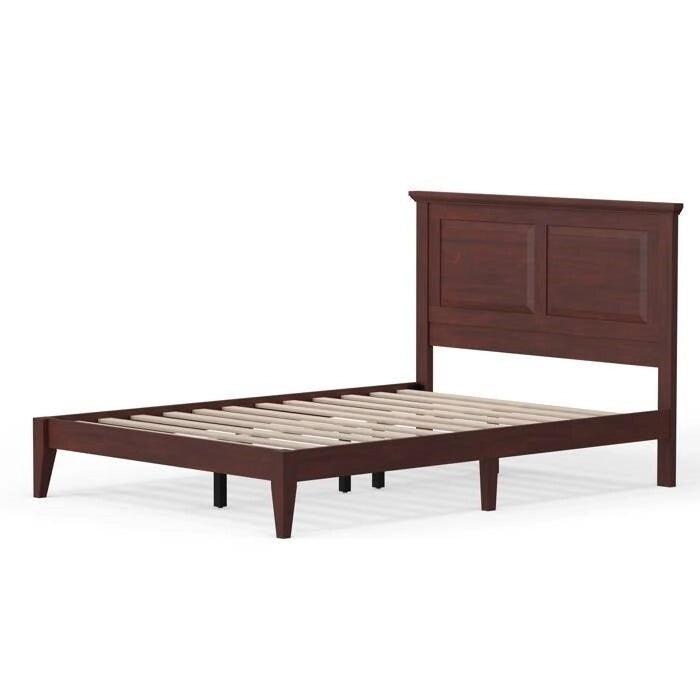 Solid Oak Platform Bed with Tapered Legs and Headboard