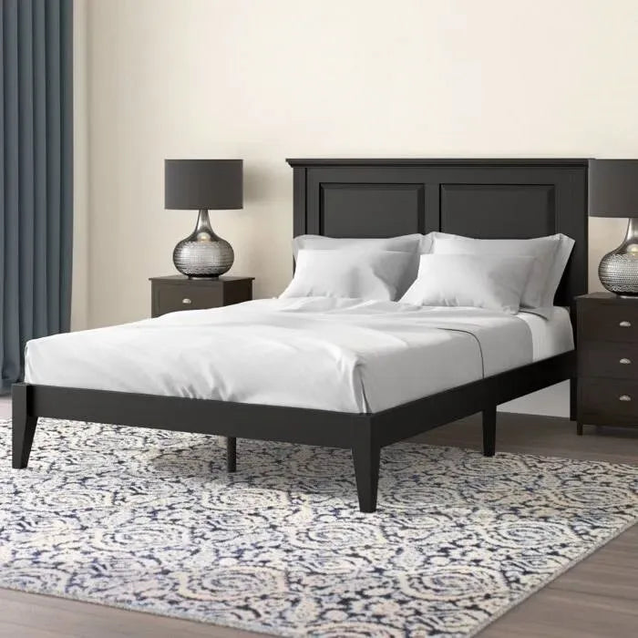 Solid Oak Platform Bed with Tapered Legs and Headboard