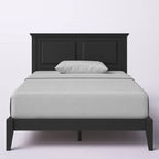 Solid Oak Platform Bed with Tapered Legs and Headboard