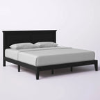 Solid Oak Platform Bed with Tapered Legs and Headboard