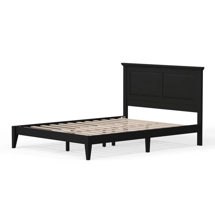 Solid Oak Platform Bed with Tapered Legs and Headboard