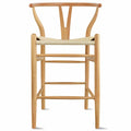 Solid Wood Countertop Height Barstool with Open Y Back Farmhouse Woven Organic Natural Chair For Kitchen Designer - N/A
