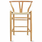 Solid Wood Countertop Height Barstool with Open Y Back Farmhouse Woven Organic Natural Chair For Kitchen Designer - N/A