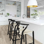 Solid Wood Countertop Height Barstool with Open Y Back Farmhouse Woven Organic Natural Chair For Kitchen Designer - N/A