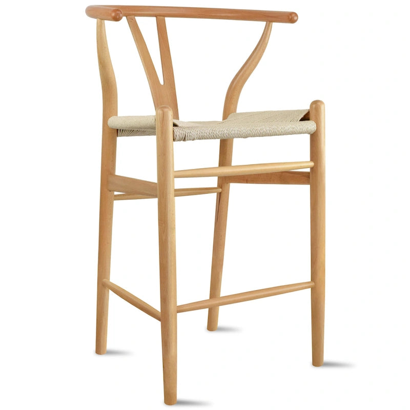 Solid Wood Countertop Height Barstool with Open Y Back Farmhouse Woven Organic Natural Chair For Kitchen Designer - N/A