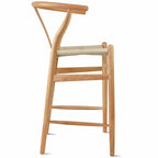 Solid Wood Countertop Height Barstool with Open Y Back Farmhouse Woven Organic Natural Chair For Kitchen Designer - N/A