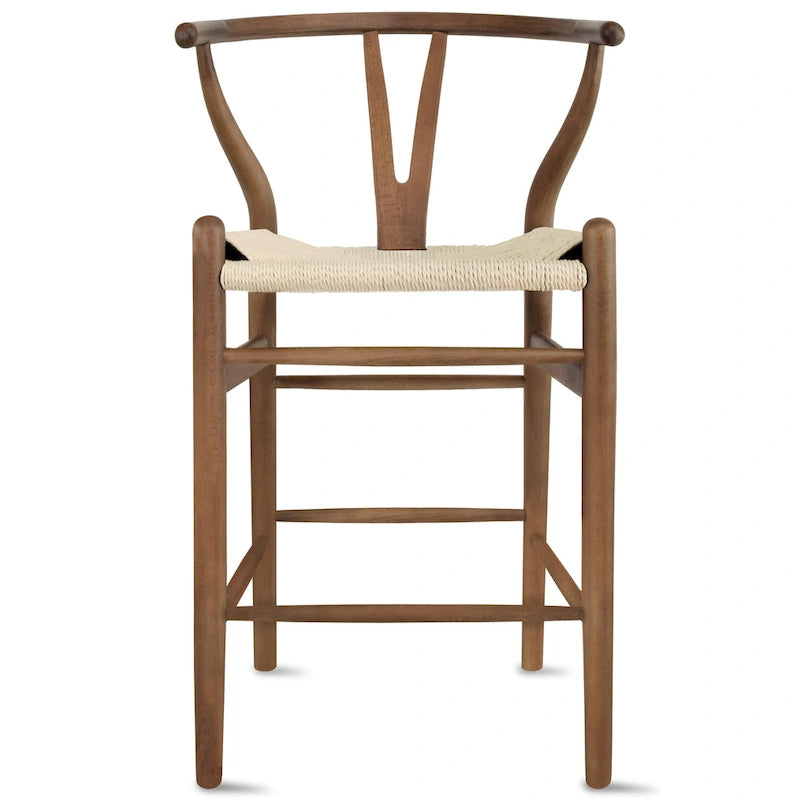 Solid Wood Countertop Height Barstool with Open Y Back Farmhouse Woven Organic Natural Chair For Kitchen Designer - N/A