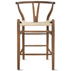 Solid Wood Countertop Height Barstool with Open Y Back Farmhouse Woven Organic Natural Chair For Kitchen Designer - N/A