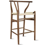 Solid Wood Countertop Height Barstool with Open Y Back Farmhouse Woven Organic Natural Chair For Kitchen Designer - N/A