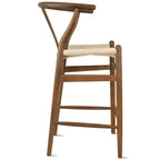 Solid Wood Countertop Height Barstool with Open Y Back Farmhouse Woven Organic Natural Chair For Kitchen Designer - N/A