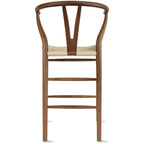 Solid Wood Countertop Height Barstool with Open Y Back Farmhouse Woven Organic Natural Chair For Kitchen Designer - N/A