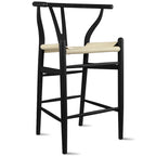 Solid Wood Countertop Height Barstool with Open Y Back Farmhouse Woven Organic Natural Chair For Kitchen Designer - N/A