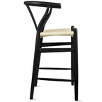 Solid Wood Countertop Height Barstool with Open Y Back Farmhouse Woven Organic Natural Chair For Kitchen Designer - N/A