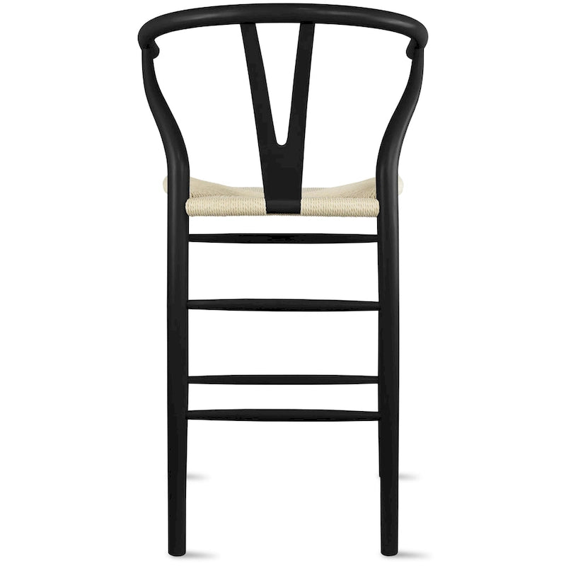 Solid Wood Countertop Height Barstool with Open Y Back Farmhouse Woven Organic Natural Chair For Kitchen Designer - N/A