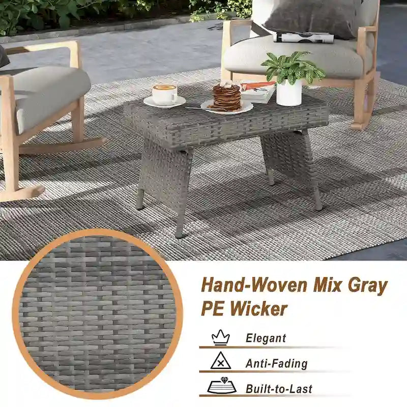 Costway Patio Folding Rattan Wicker Side Table End Coffee Table - 24 x 16 x 16 (L x W x H)