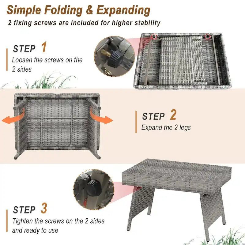 Costway Patio Folding Rattan Wicker Side Table End Coffee Table - 24 x 16 x 16 (L x W x H)