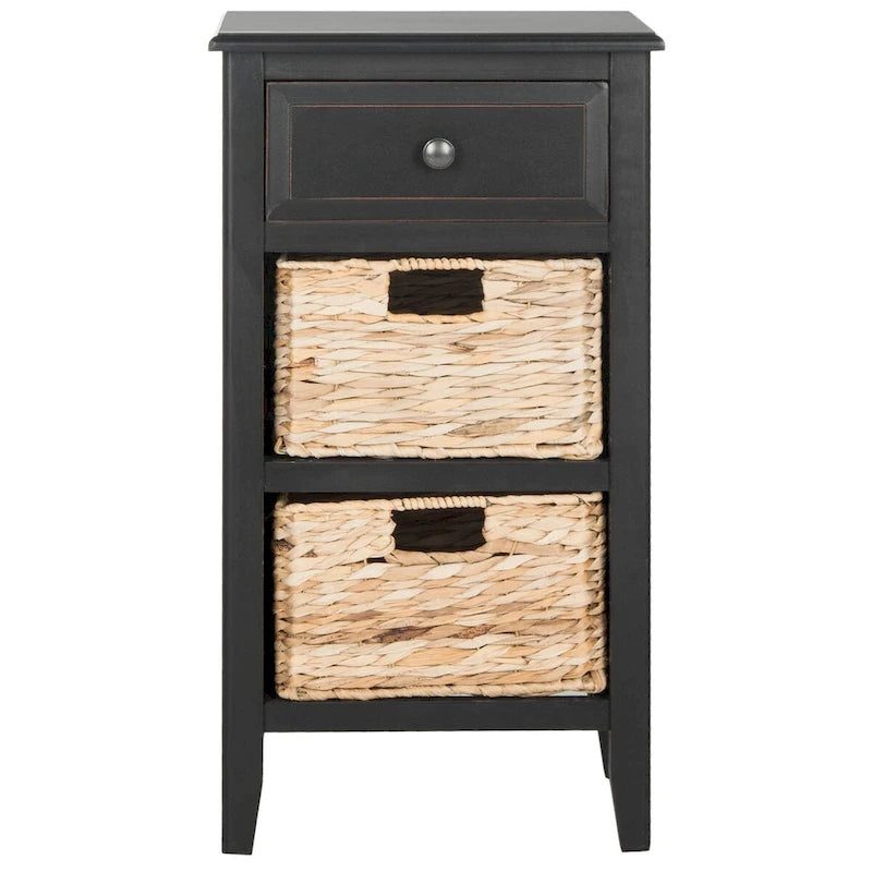 SAFAVIEH Helma Distressed Black Drawer Storage Side Table - 15 x 11.8 x 27.6 - 15Wx12Dx26H