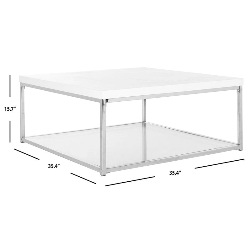 SAFAVIEH Bettylou White/Chrome High Gloss Coffee Table - 35.4 W x 35.4 D x 15.7 H - 35Wx35Dx16H