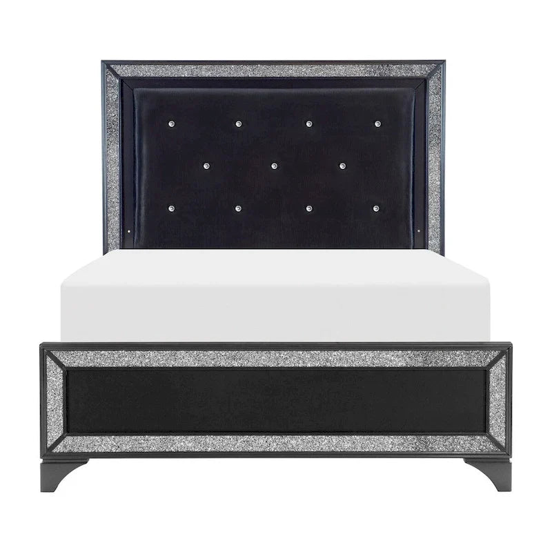 Fey Black LED Faux Leather Upholstered Tufted Bed