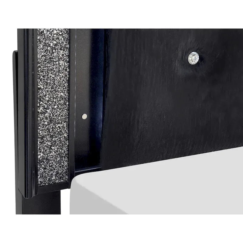 Fey Black LED Faux Leather Upholstered Tufted Bed