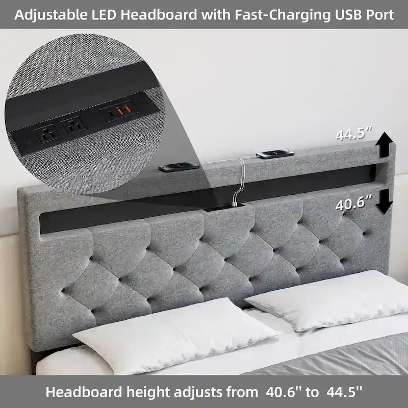 Bed Frame with LED Lights Headboard