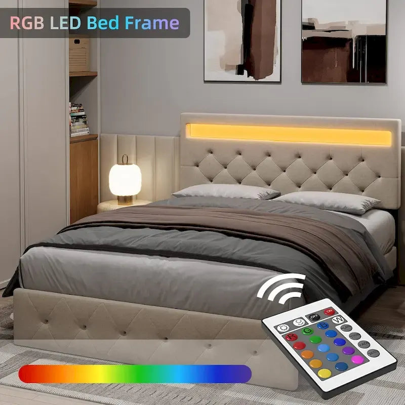 Bed Frame with LED Lights Headboard