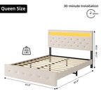 Bed Frame with LED Lights Headboard