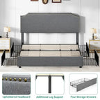 Moasis King Upholstered Rivet Curved Adjustable Headboard Platform Bed Frame 4 Storage Drawers Bed Frame