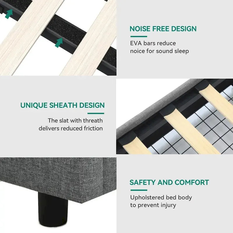 Moasis King Upholstered Rivet Curved Adjustable Headboard Platform Bed Frame 4 Storage Drawers Bed Frame