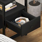 Set of 2 Nightstand with Charge Station and LED Light, End Table with Drawers