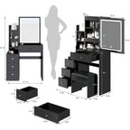 Left Bedside Cabinet Makeup Vanity Table Set with Stool and LED Mirror