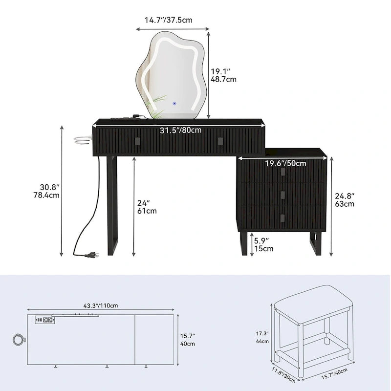 Moasis Expandable Cloud Vanity With Built-in Socket and Lighted Mirror - 49.90 H X 51.10 W X 15.70 D