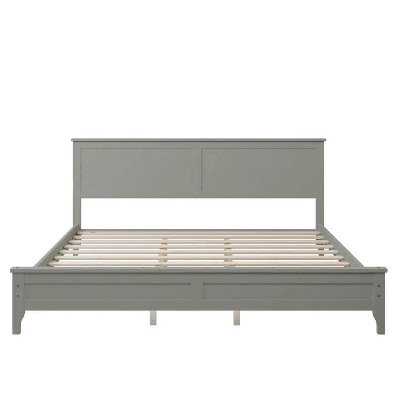 King Platform Bed in Modern Gray Pine Wood - Simple Slat Design, Elegant, High Load Capacity