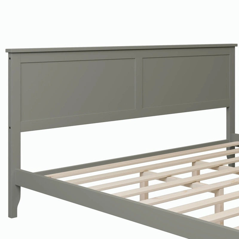 King Platform Bed in Modern Gray Pine Wood - Simple Slat Design, Elegant, High Load Capacity