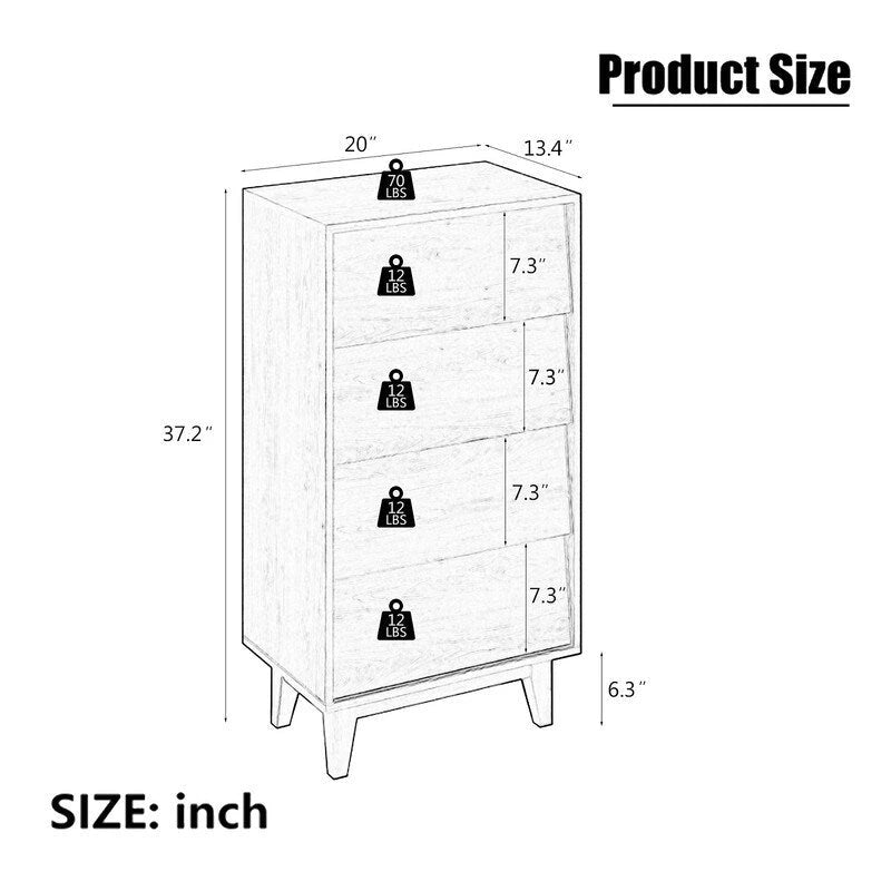 Mieres Dresser for Bedroom, 37 Tall Dresser Chest of Drawers, Hidden Drawer Handle, Storage Drawer Organizer