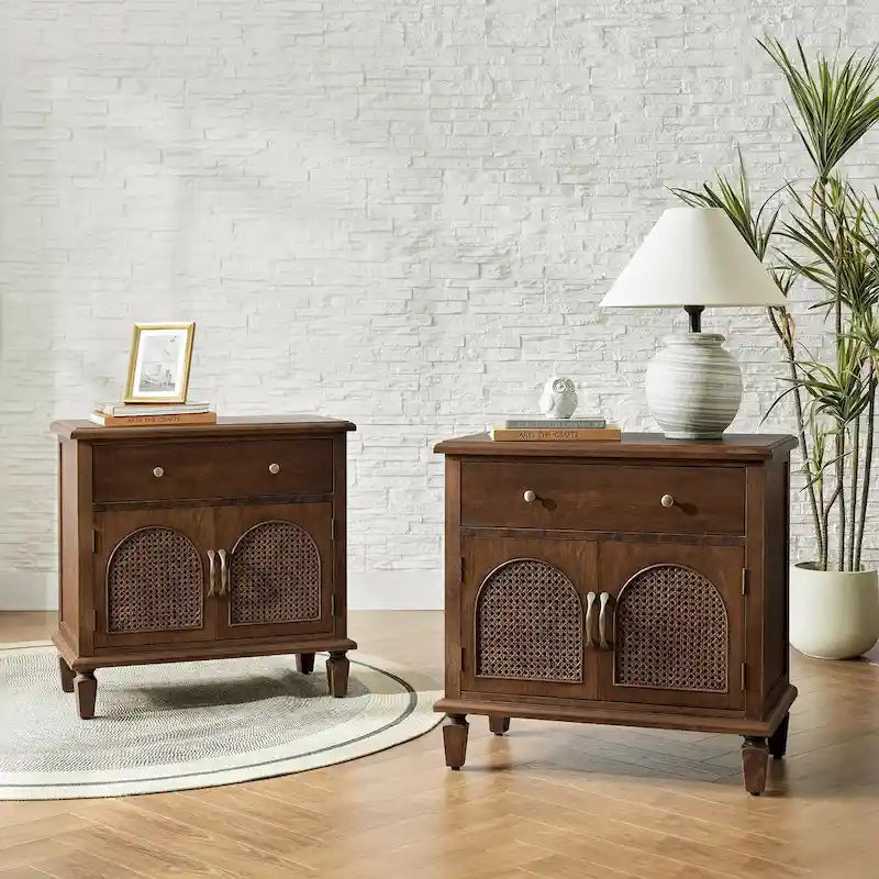 Georg Traditional 27Tall Rattan Nightstand with Adjustable Feet Set of 2 by HULALA HOME